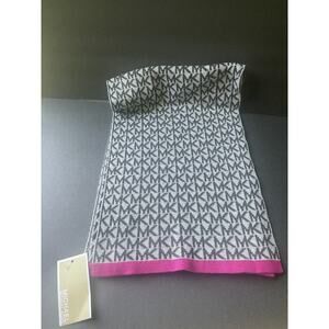 Michael Kors MK Logo Black White Pink One Size Unisex Signature Scarf 60” New